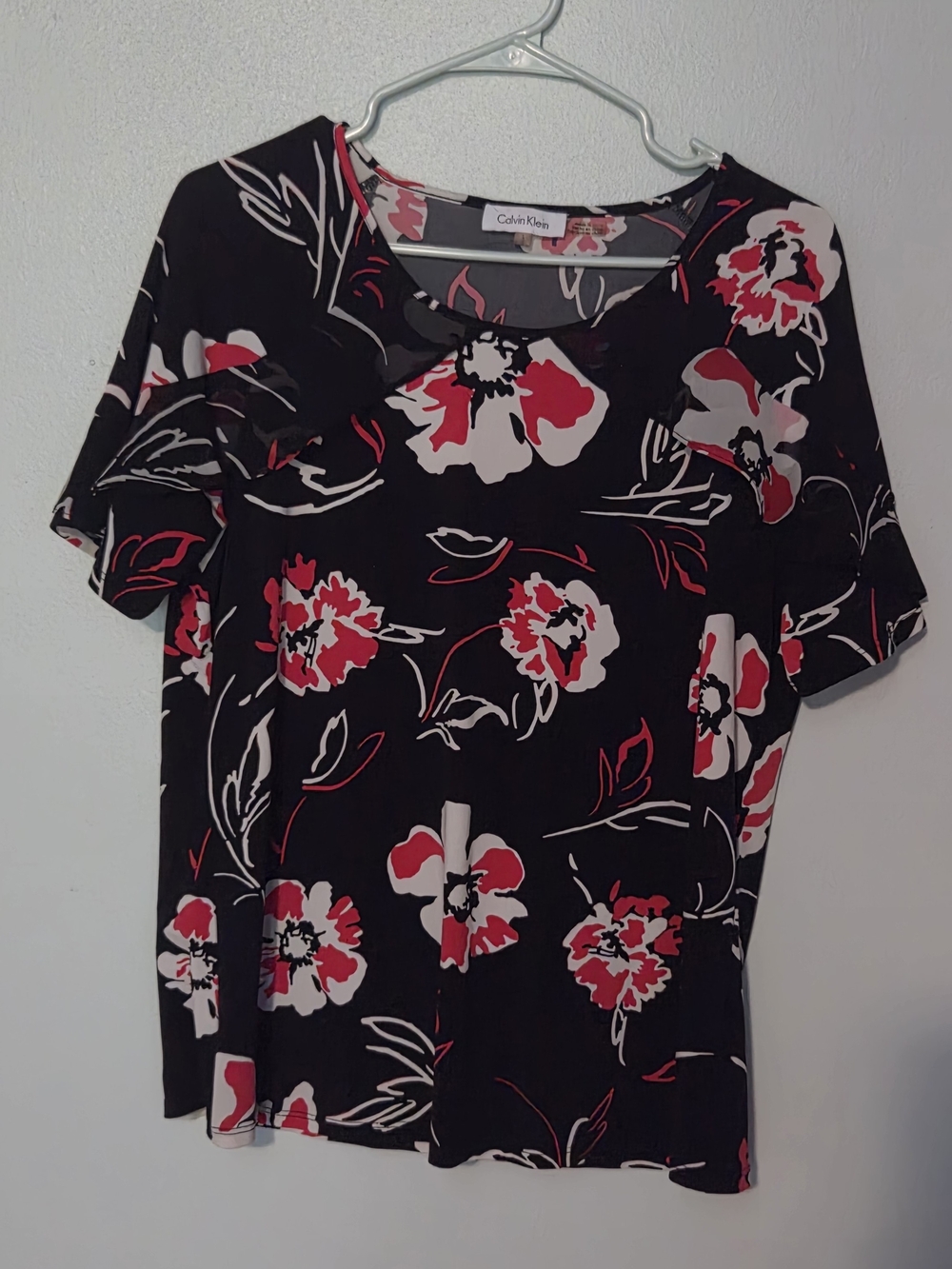 Calvin Klein Black Tee with Red and White Floral Print